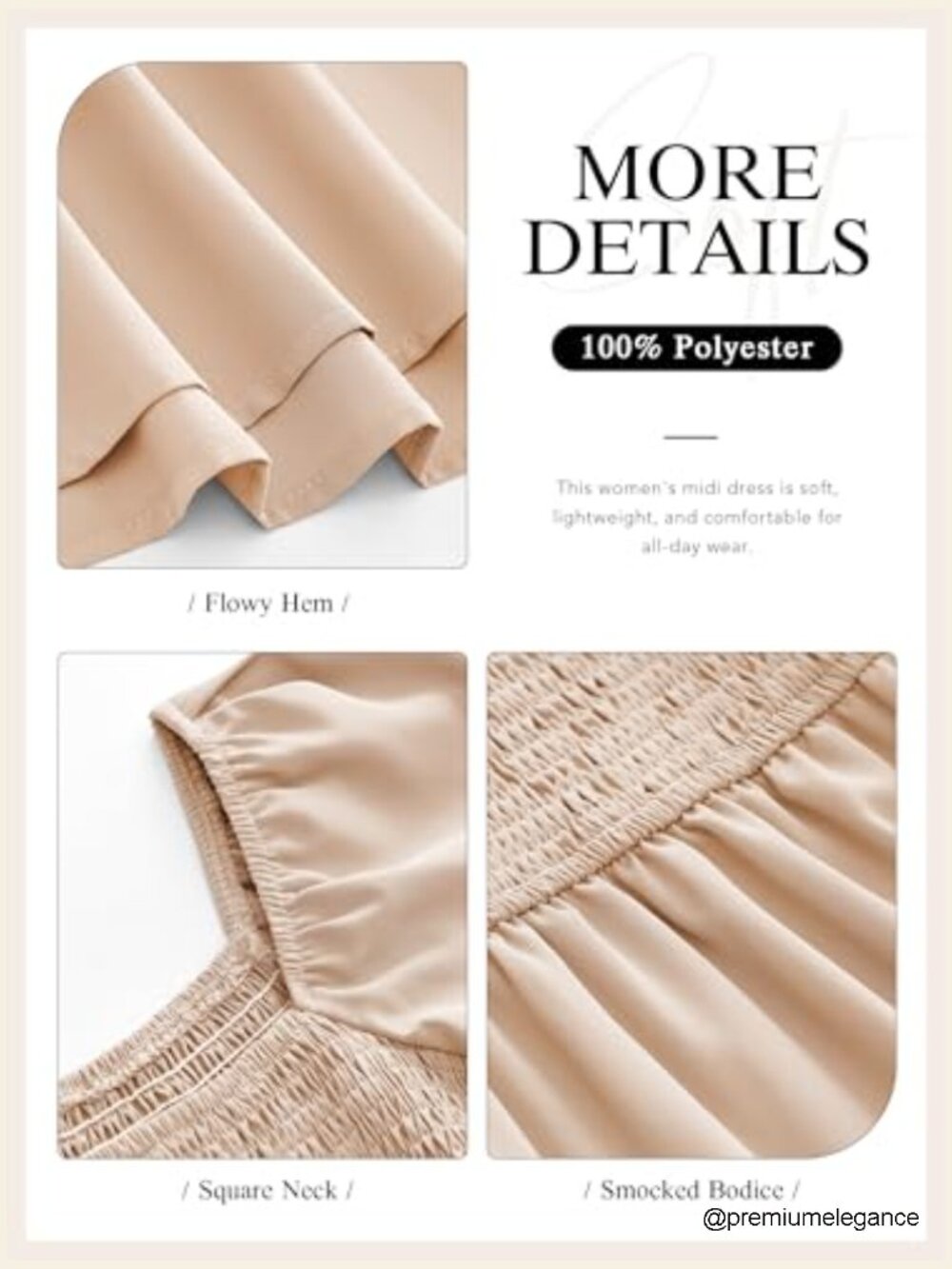 Summer Midi Dress Square Neck Ruffle Sleeve Smocked Waist A-Line Wedding Guest - Picture 6 of 7